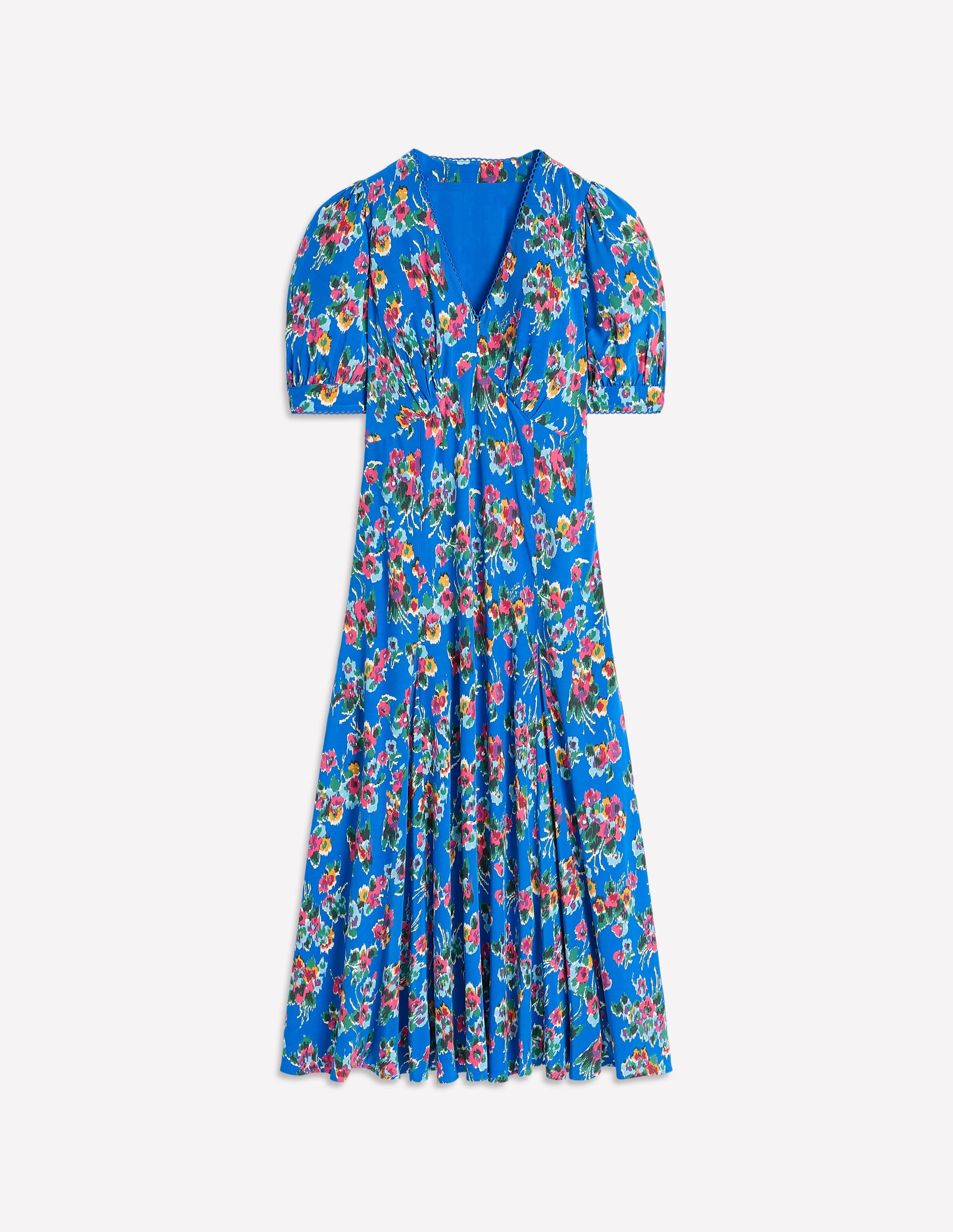 Rosie Teekleid mit Godetrock-Galerie-Blau, Abstrakter kleiner Blumenstrauß - Image 6
