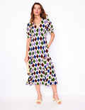 Robe style 40s Rosie à godet-Multi, rayé losange