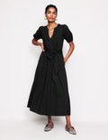 Sofia Jersey-Midikleid mit Besatz-Schwarz
