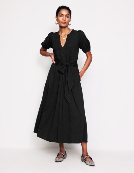 Sofia Jersey-Midikleid mit Besatz-Schwarz