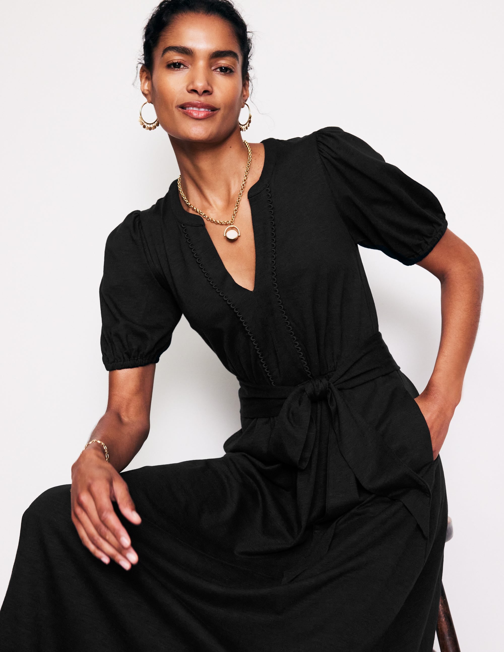 Sofia Jersey-Midikleid mit Besatz-Schwarz - Image 4