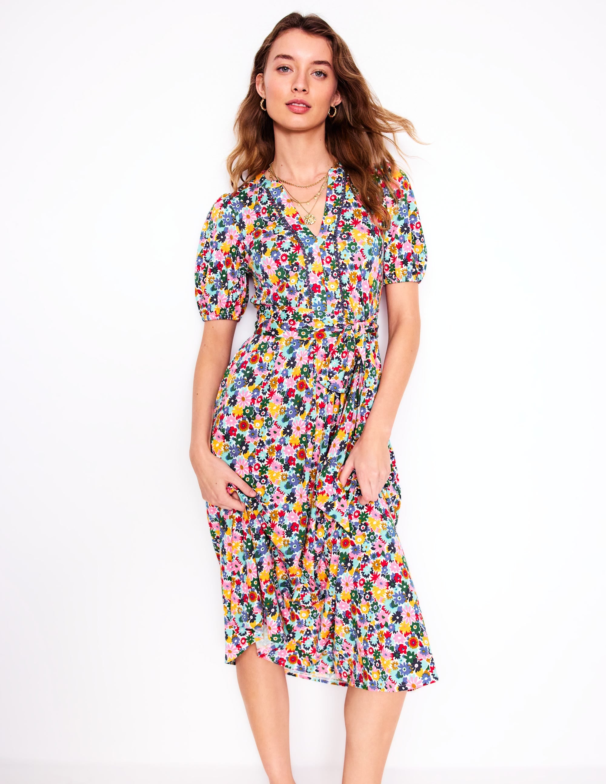 Robe midi Sofia en jersey-Multi, motif Paintbox Ditsy - Image 1