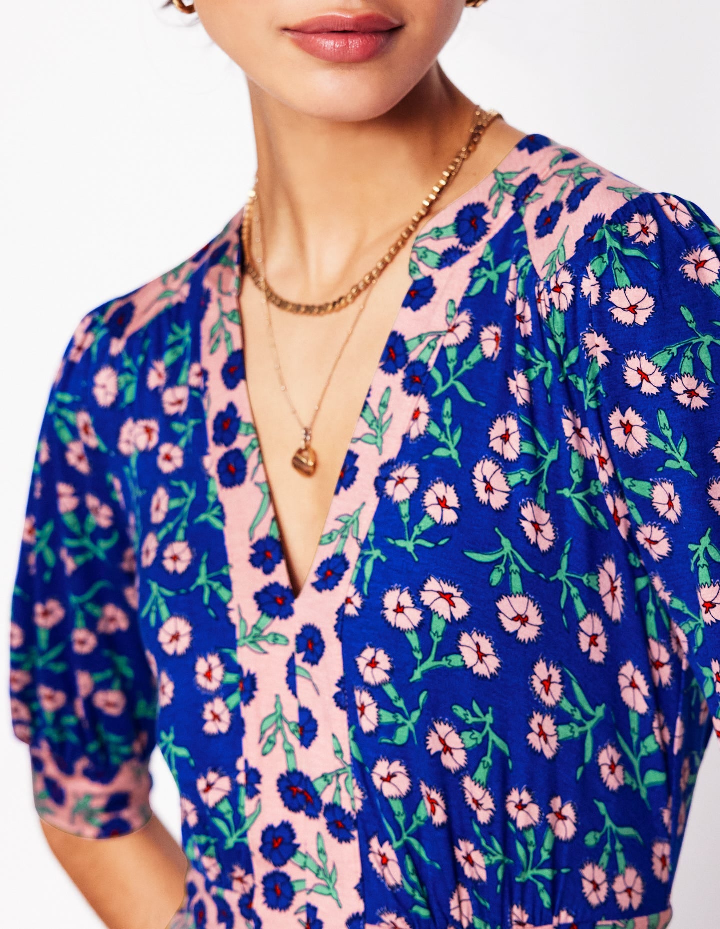 Robe midi style 40s Lily en jersey-Bleu vif, motif Carnation Sprig - Image 2