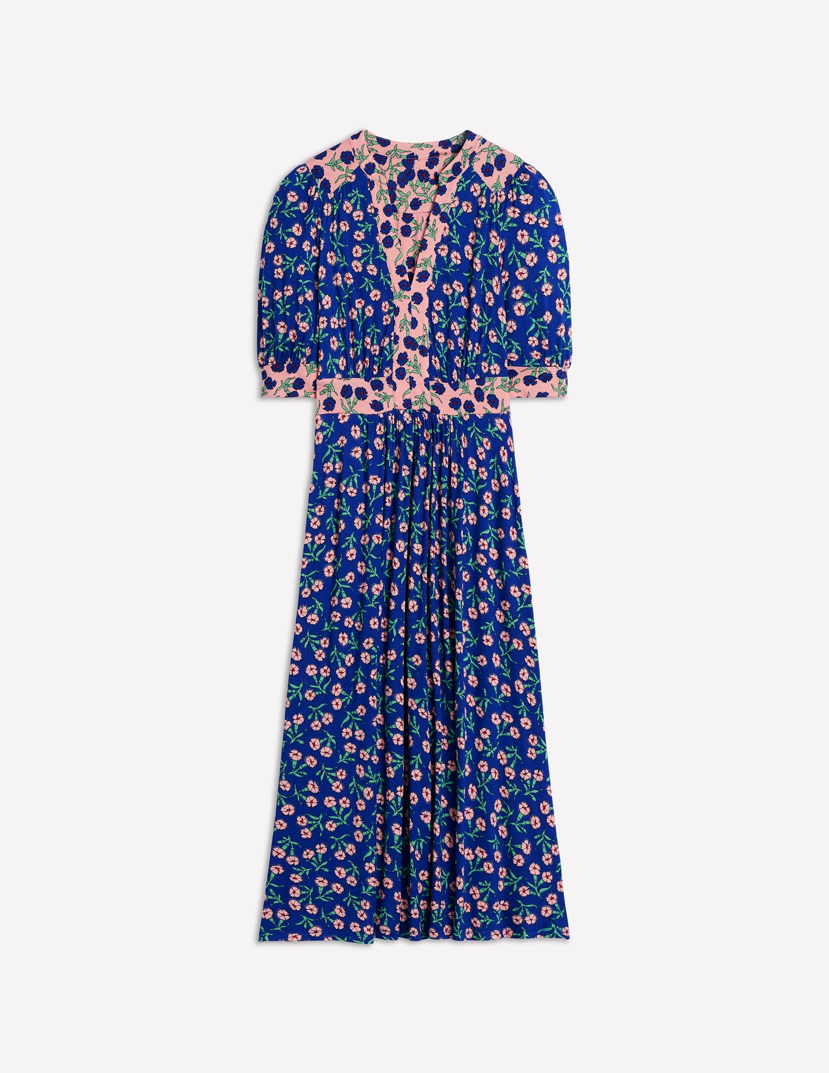 Robe midi style 40s Lily en jersey-Bleu vif, motif Carnation Sprig - Image 7