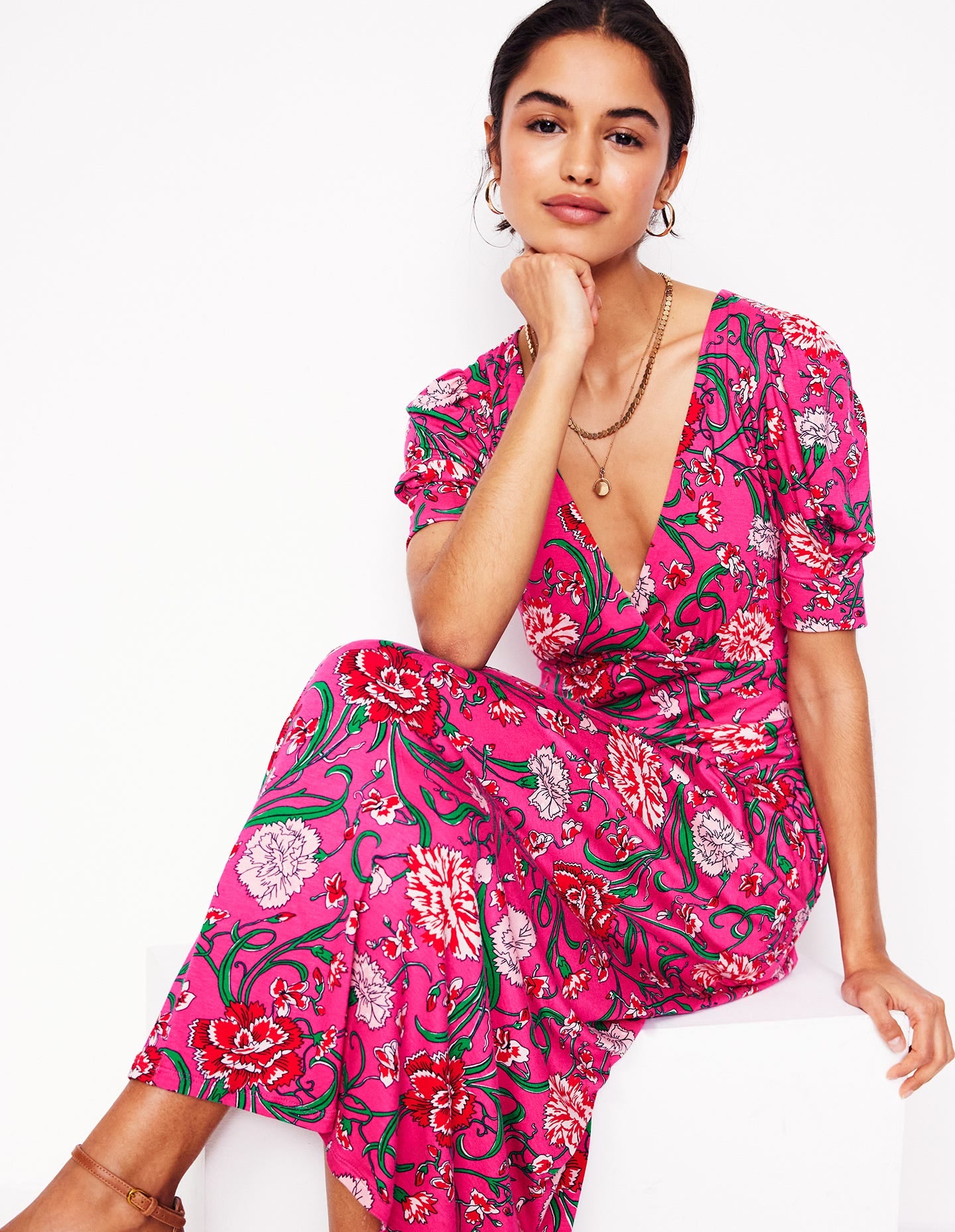 Kristen Plissiertes Jerseykleid-Rosa Schafgarbe, Nelkenrebe - Image 1