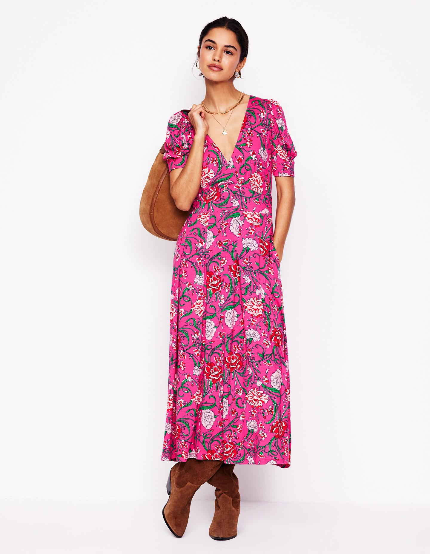 Kristen Plissiertes Jerseykleid-Rosa Schafgarbe, Nelkenrebe - Image 6