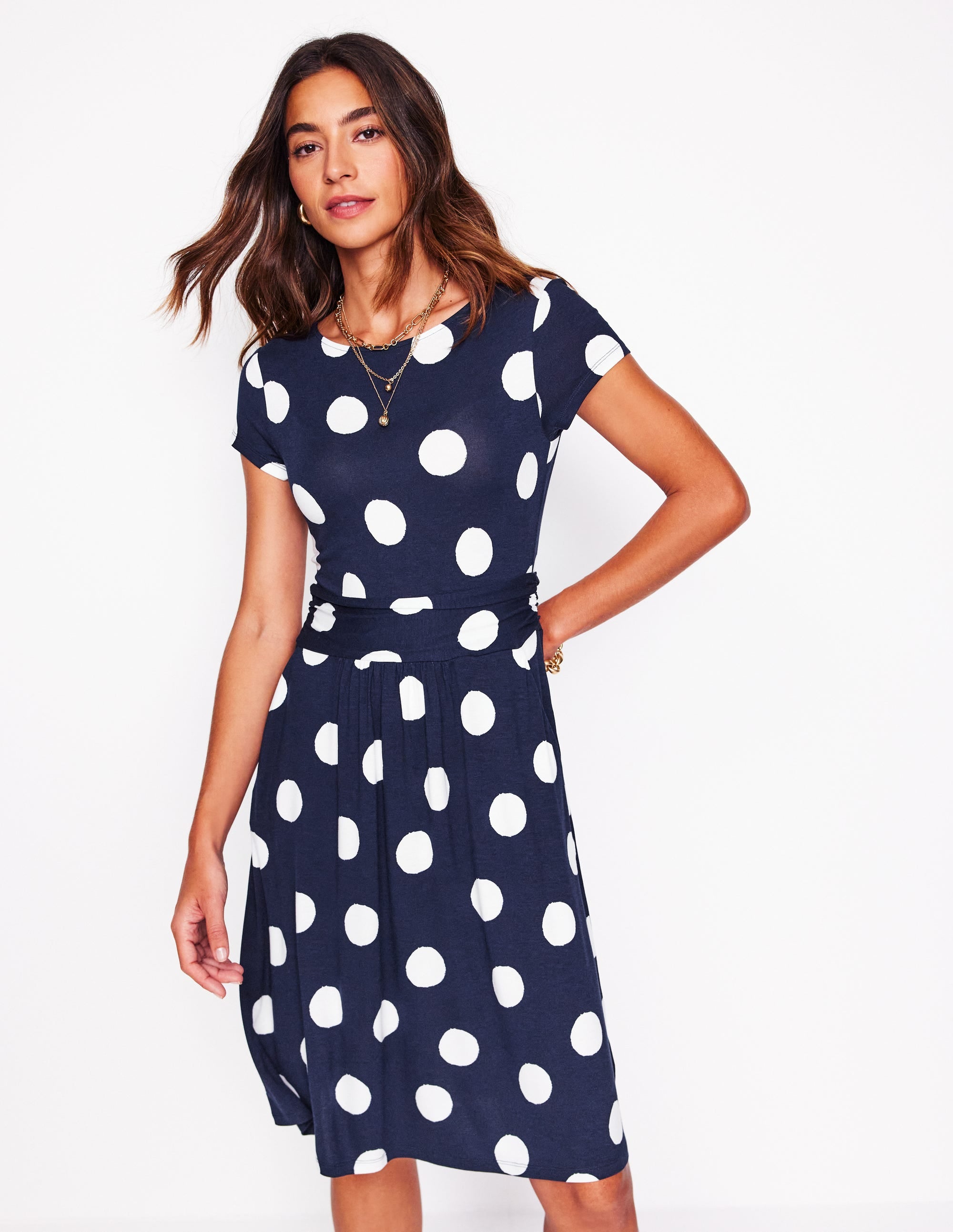 Amelie Jersey Dress-French Navy, Abstract Dot - Image 1