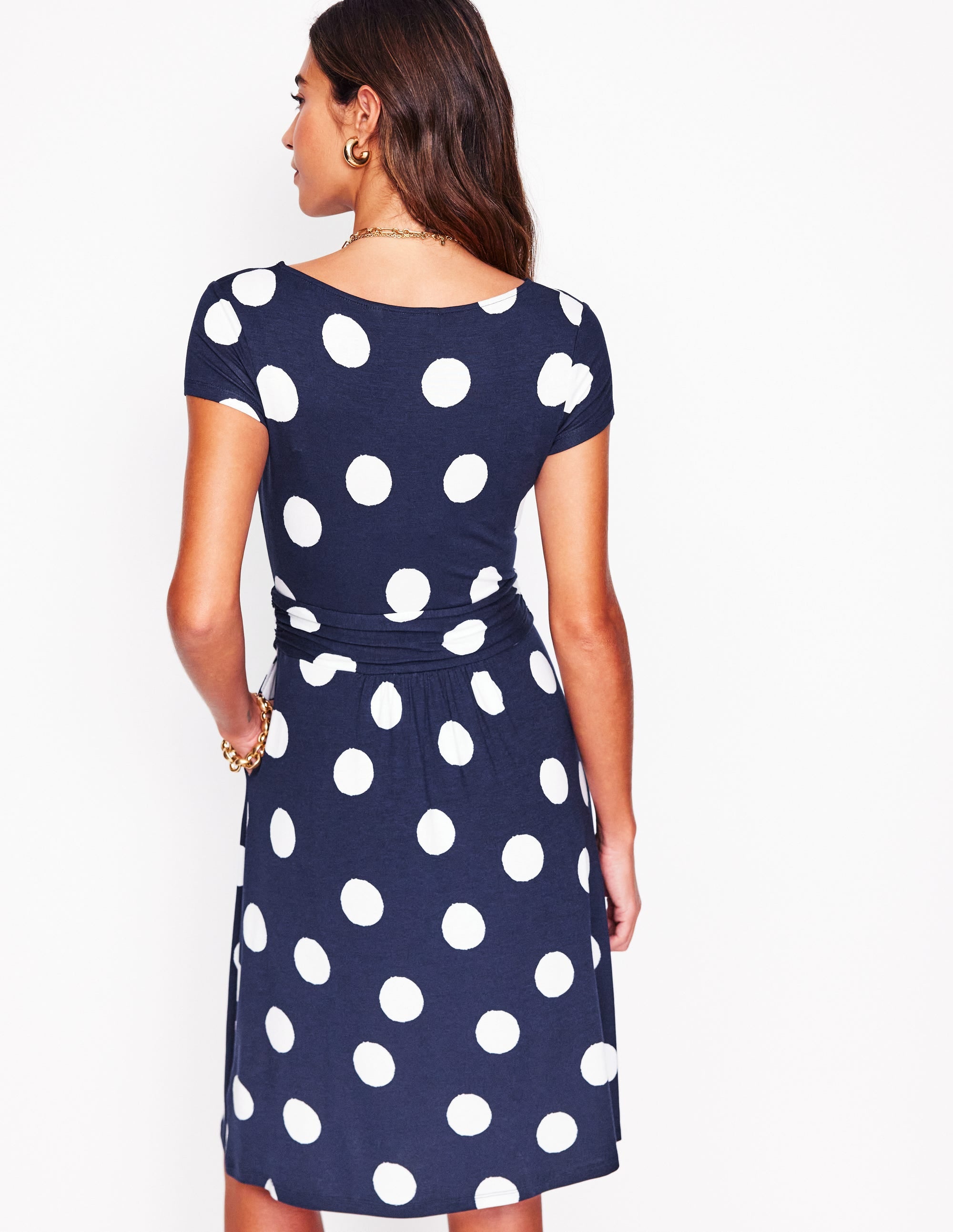 Amelie Jersey Dress-French Navy, Abstract Dot - Image 3