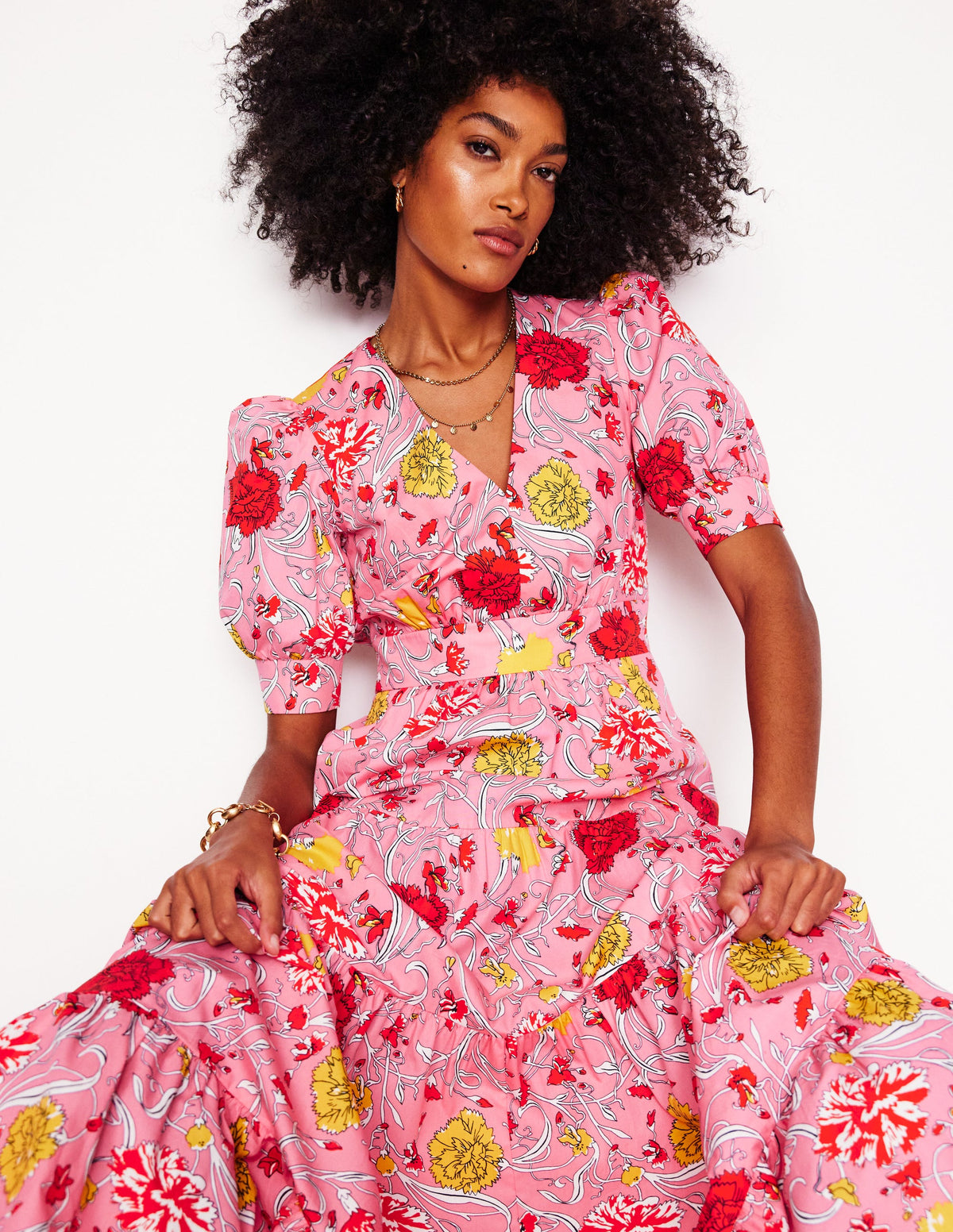 La robe Bella-Rose saumon, motif Carnation Vine - Image 1