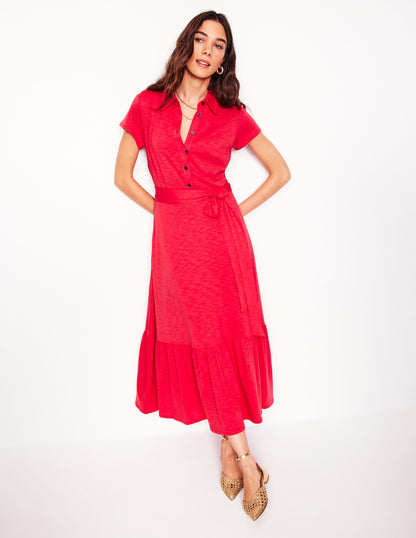 Cressida Jersey Shirt Dress-Jewel Red