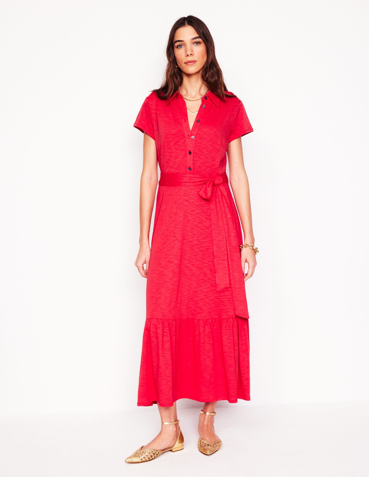 Cressida Jersey Shirt Dress-Jewel Red