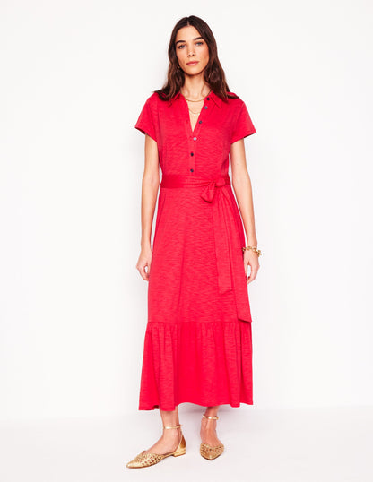 Cressida Jersey Shirt Dress-Jewel Red