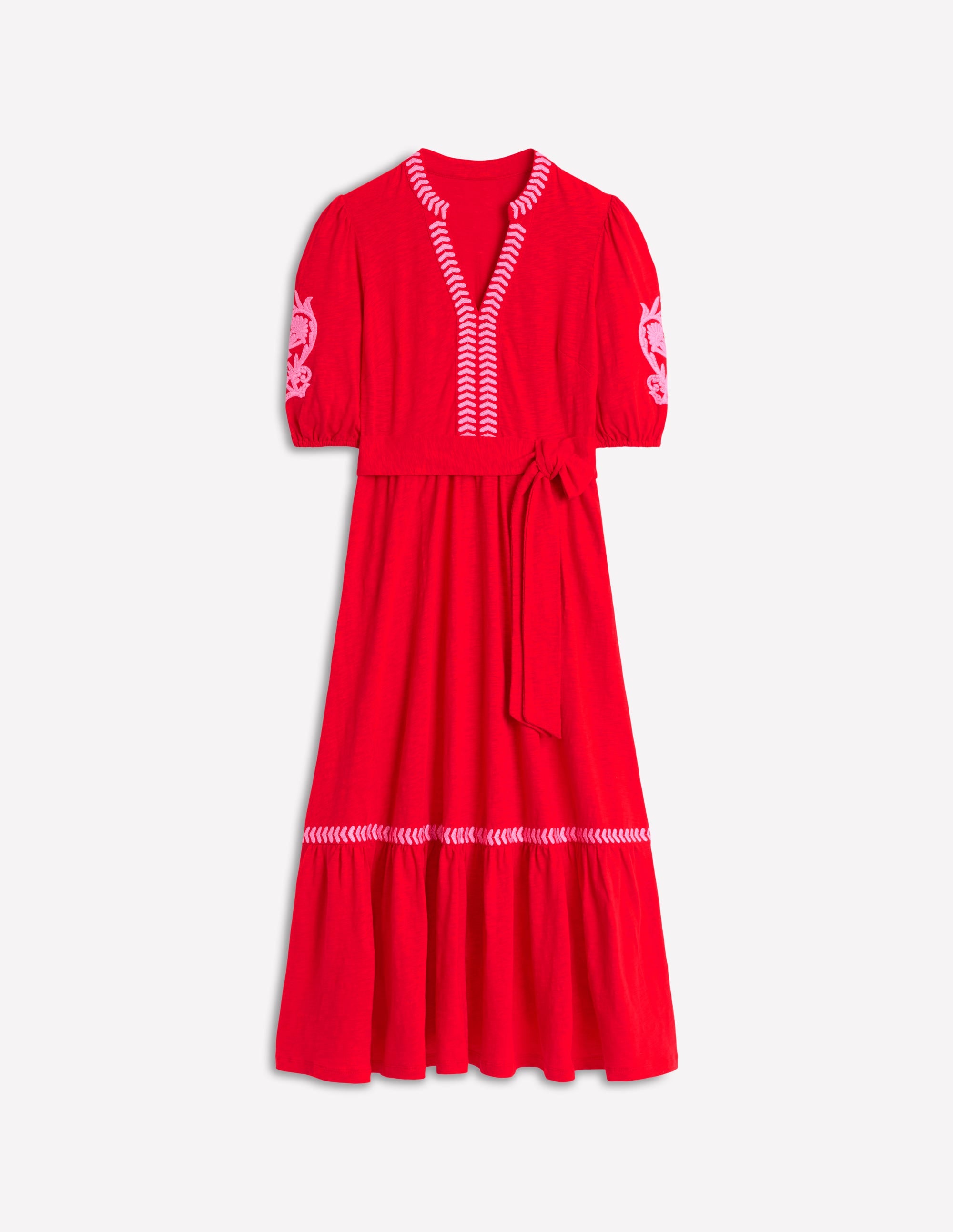 Robe Amara brodée en jersey-Rouge coquelicot, rose pivoine - Image 6