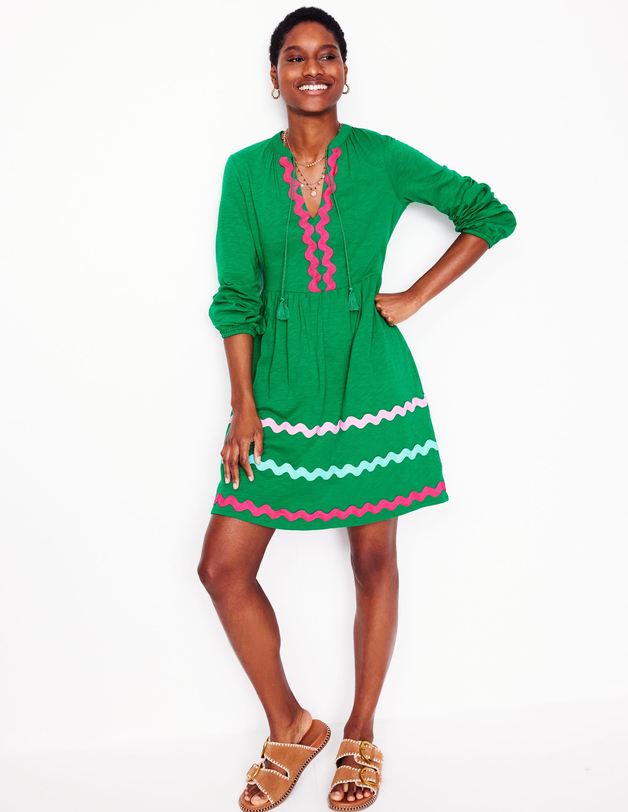 Robe Corinna à zigzag en jersey-Émeraude Intense - Image 3