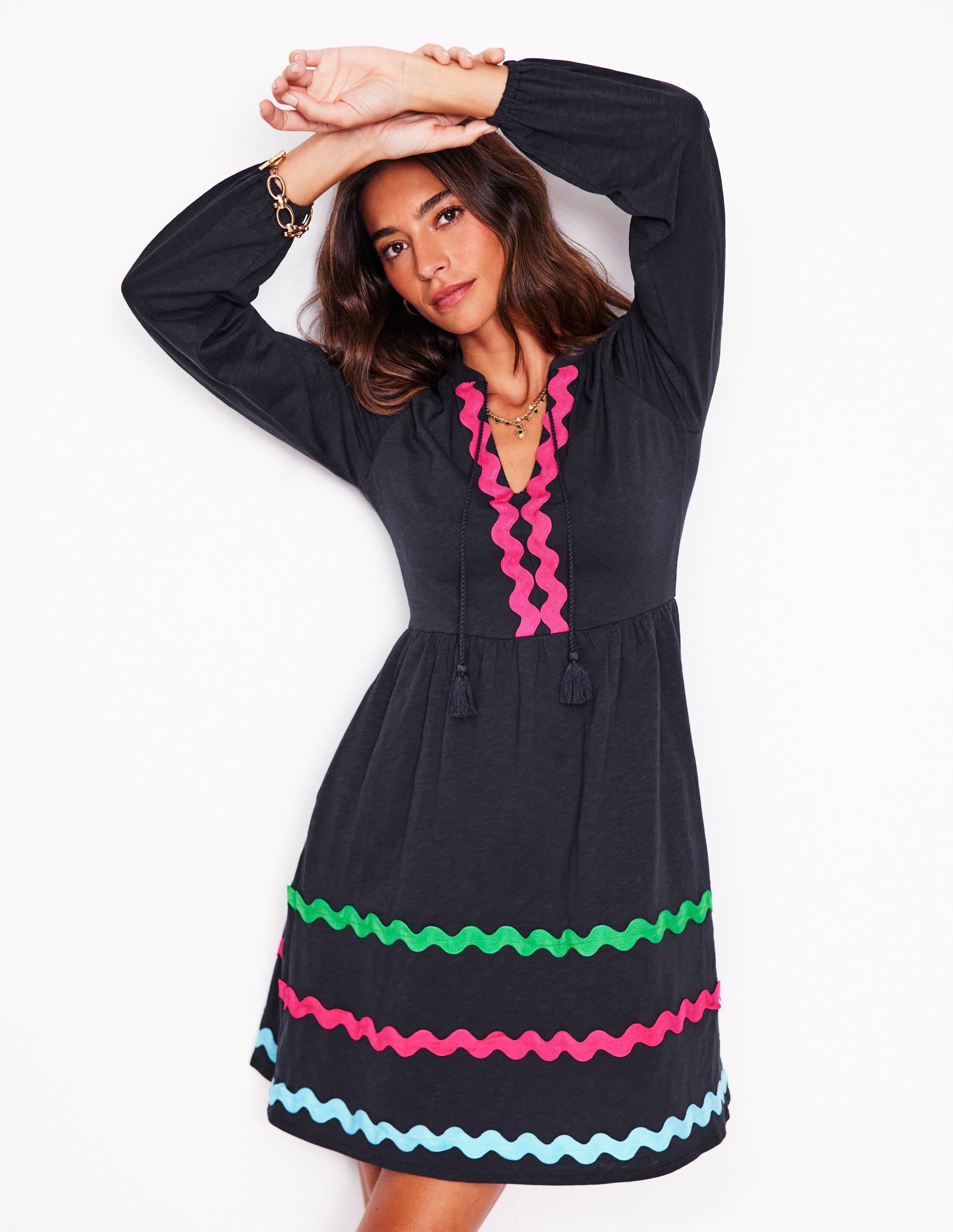 Corinna Jerseykleid mit Zackenlitze-Aqua Marine Marl - Image 1