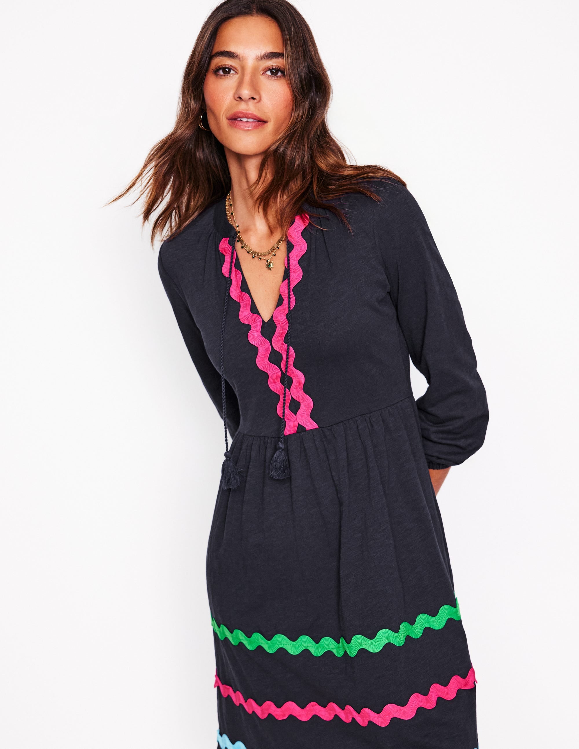 Corinna Jerseykleid mit Zackenlitze-Aqua Marine Marl - Image 5