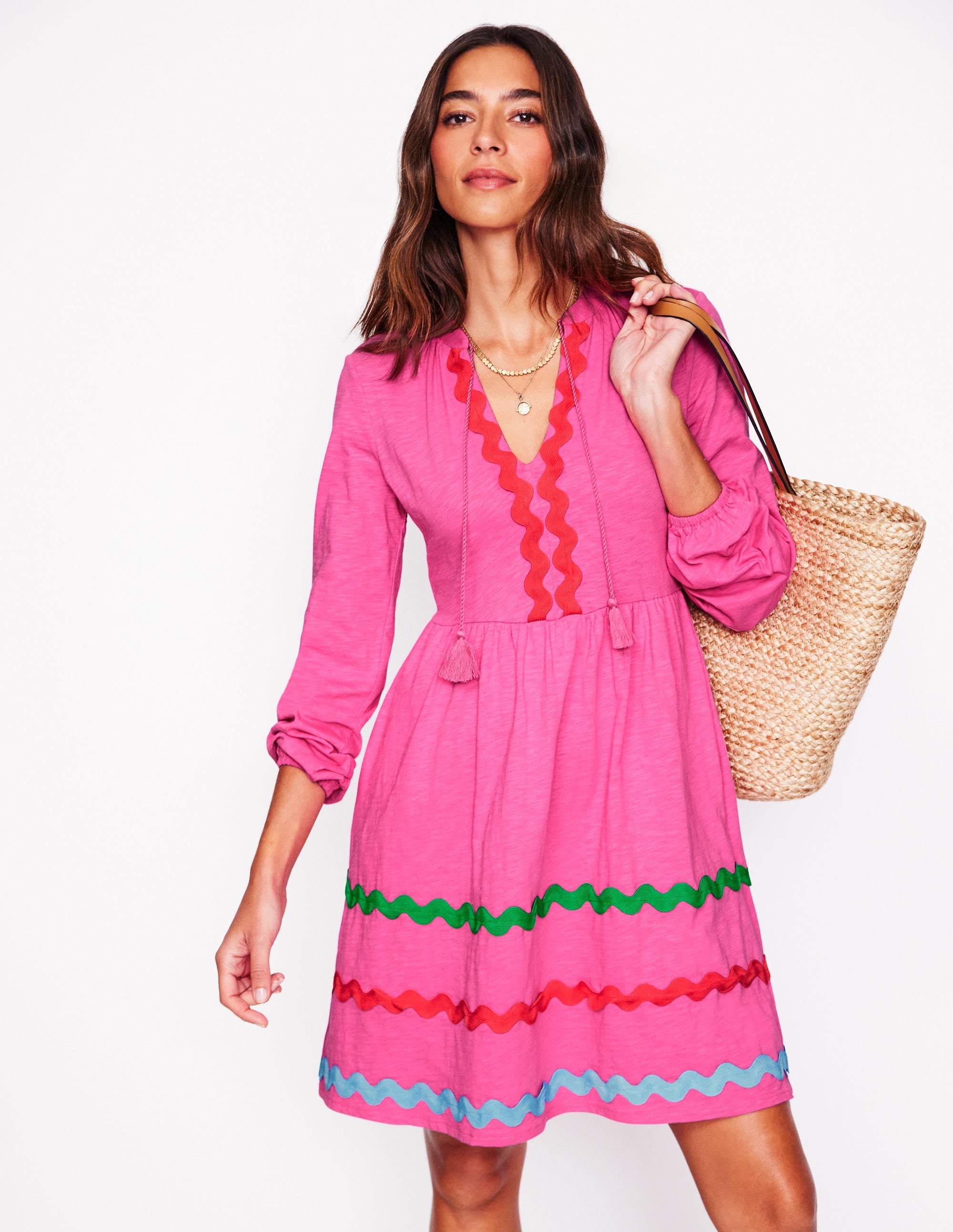 Robe Corinna à zigzag en jersey-Rose sorbet - Image 1