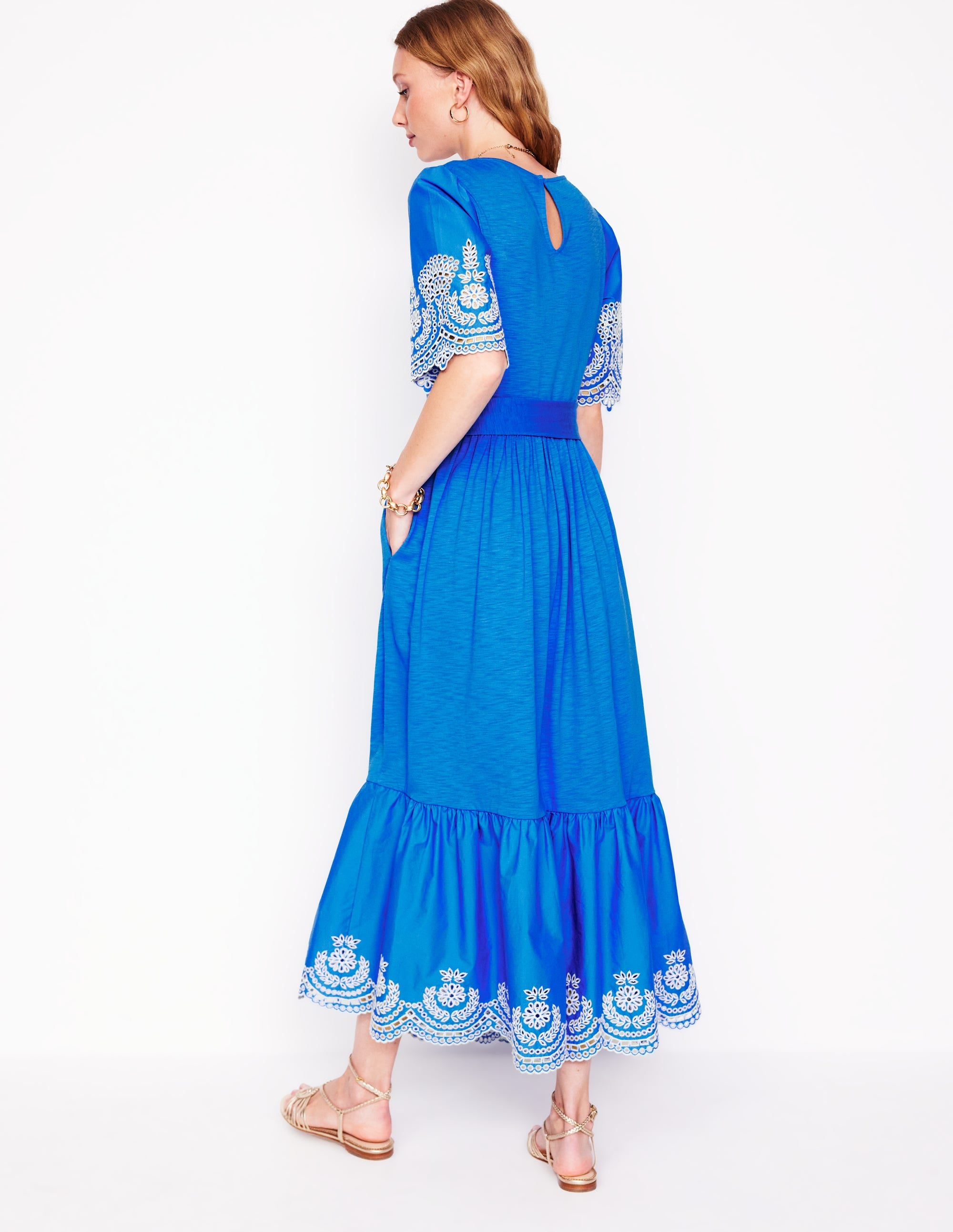 Robe longue Isabel à broderie anglaise-Bleu céruléen - Image 4