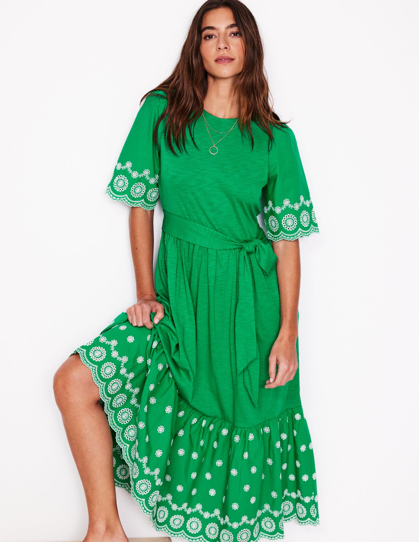 Isabel Maxikleid mit Lochstickerei-Mix-Grünes Tamburin