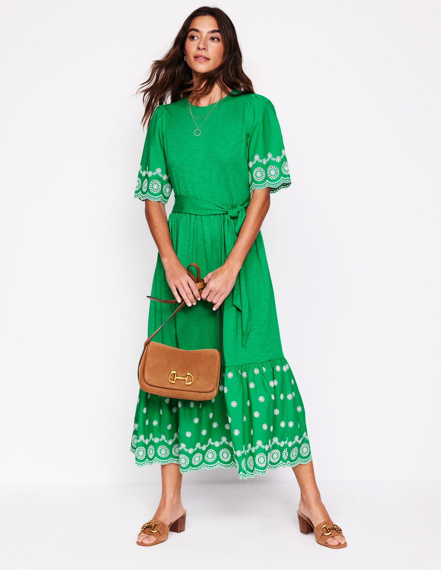 Isabel Maxikleid mit Lochstickerei-Mix-Grünes Tamburin