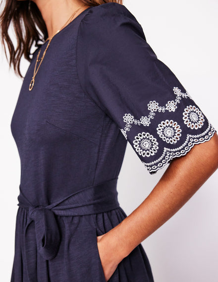Isabel Maxikleid mit Lochstickerei-Mix-Aqua Marine Marl