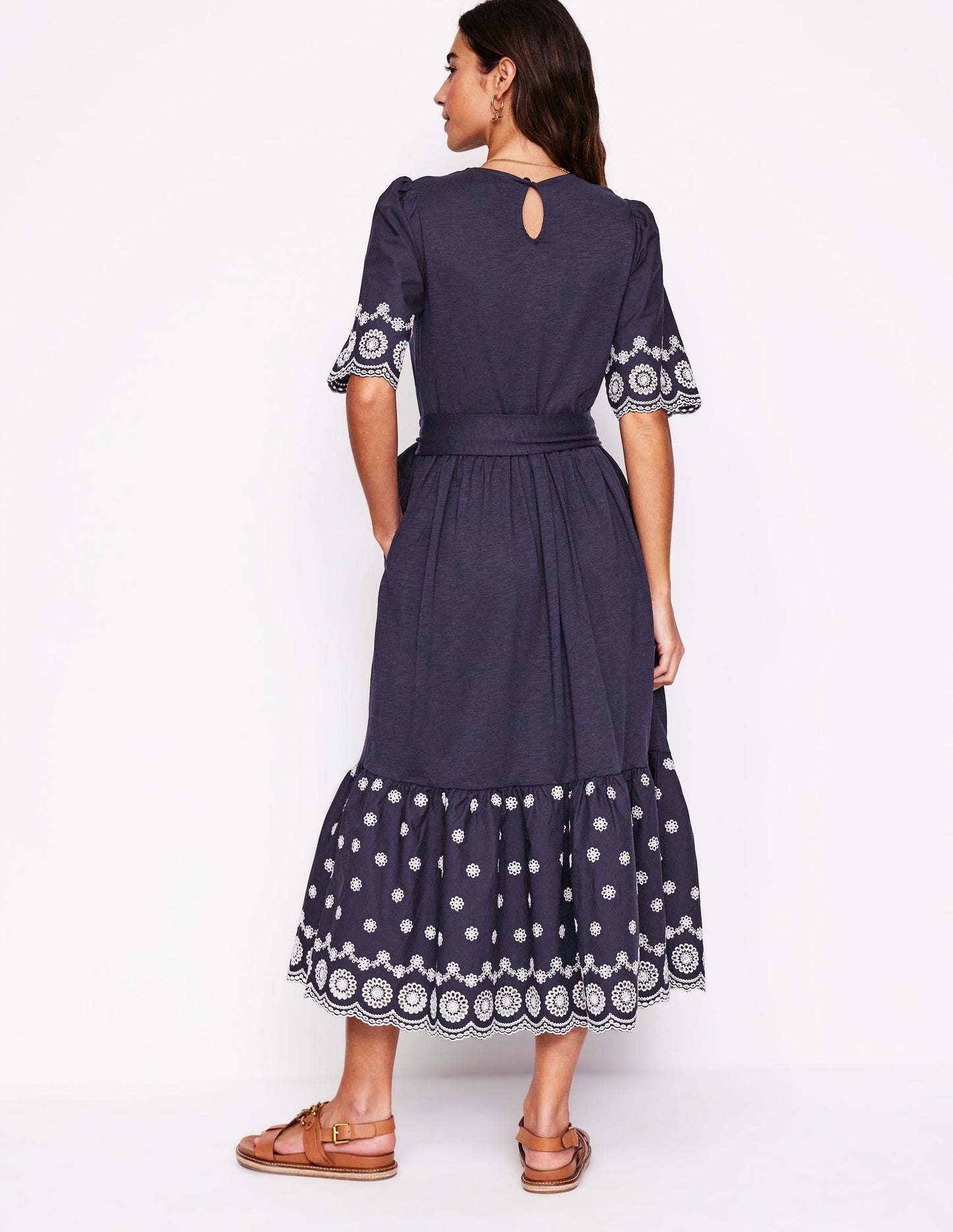 Isabel Broderie Mix maxi Dress-Navy