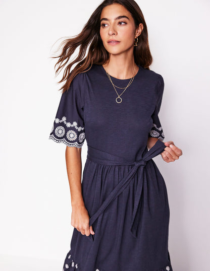 Isabel Broderie Mix maxi Dress-Navy