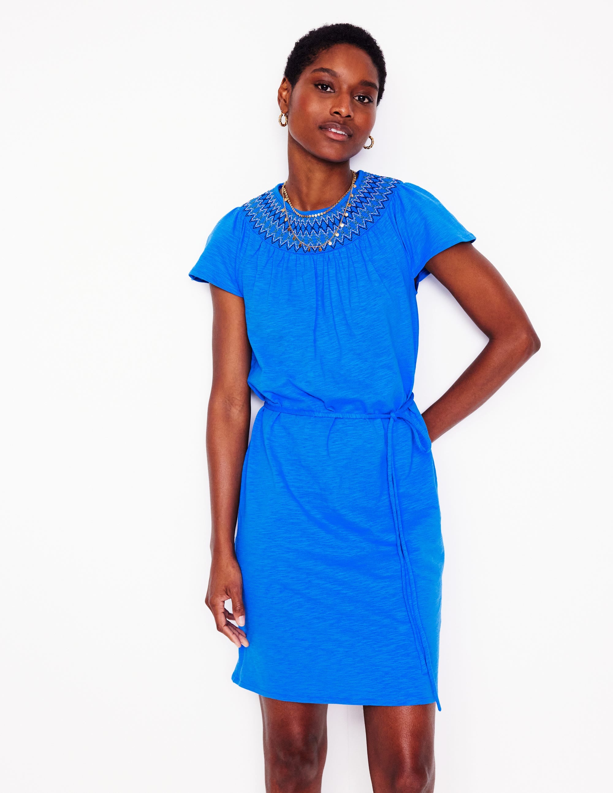 Robe-chemise Nina à smocks-Bleu Martin-pêcheur - Image 1