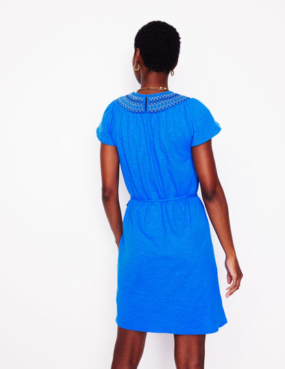 Robe-chemise Nina à smocks-Bleu Martin-pêcheur