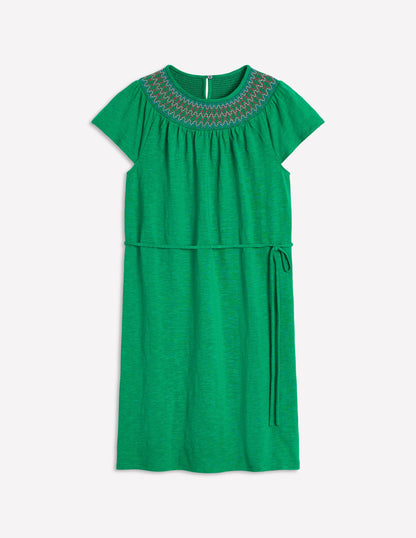 Nina Smocked T-Shirt Dress-Rich Emerald