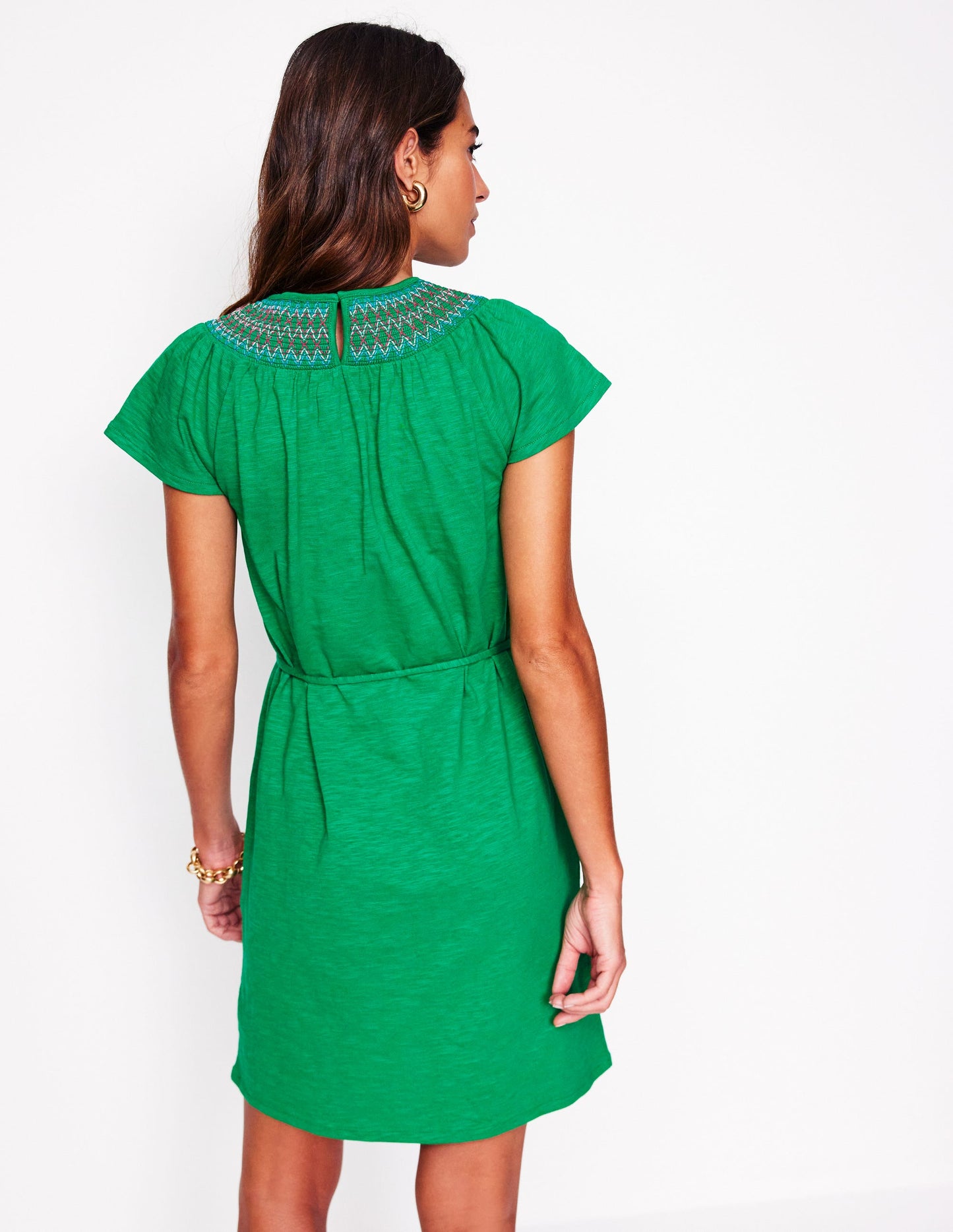 Nina Smocked T-Shirt Dress-Rich Emerald