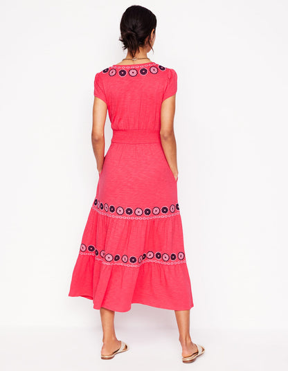 Eloise Embroidered Midi Dress-Camelia Pink