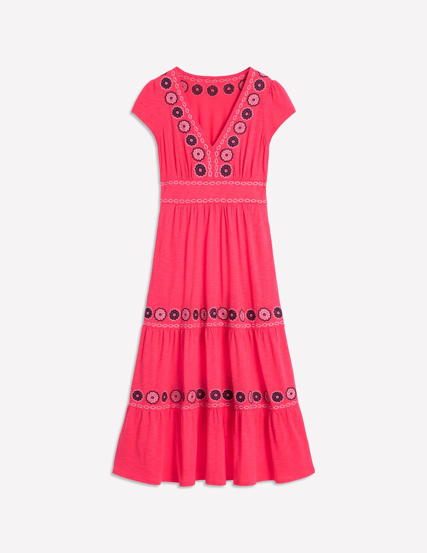 Eloise Embroidered Midi Dress-Camelia Pink