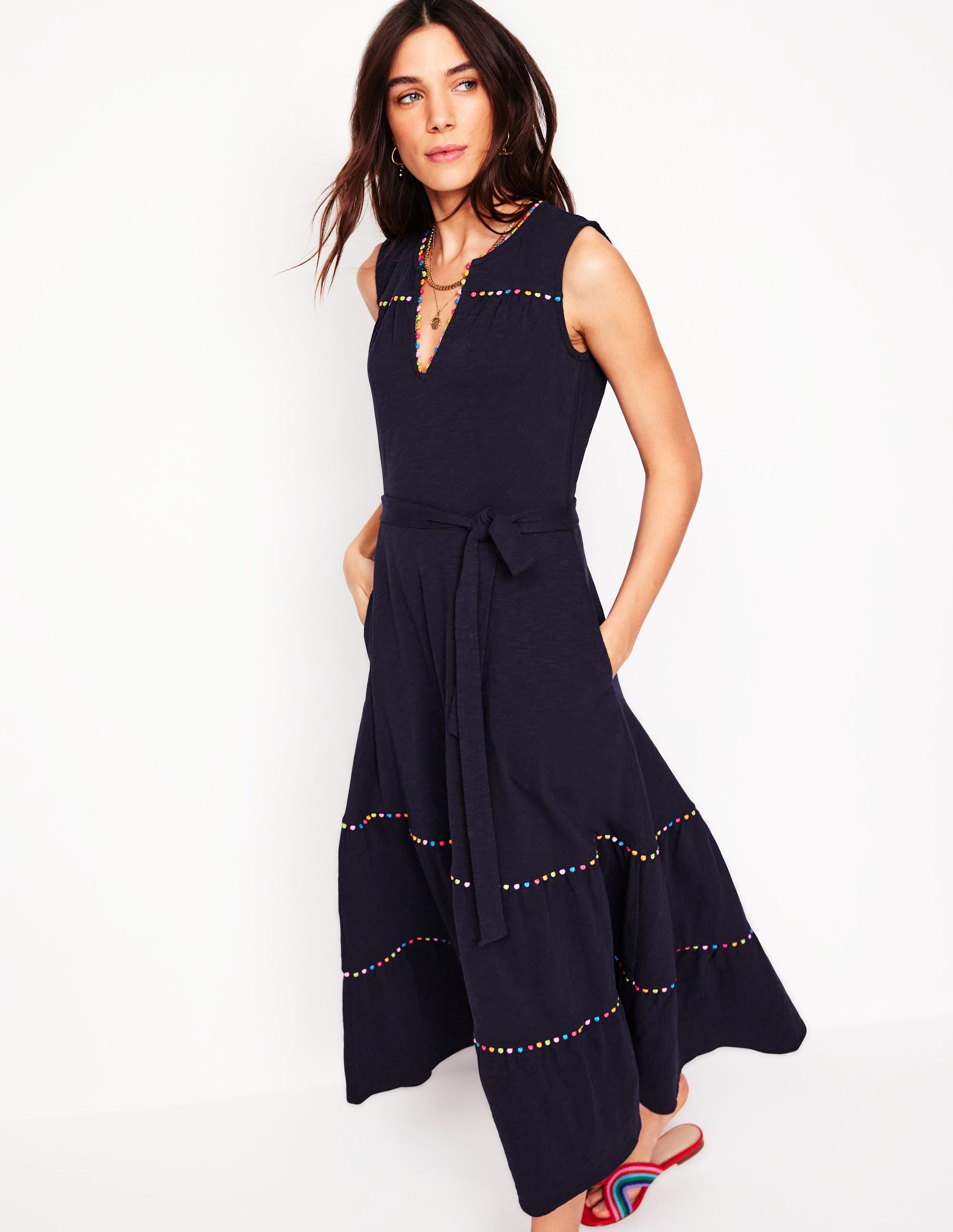 Tara Gestuftes Jerseykleid mit Besatz-Aqua Marine Marl - Image 1