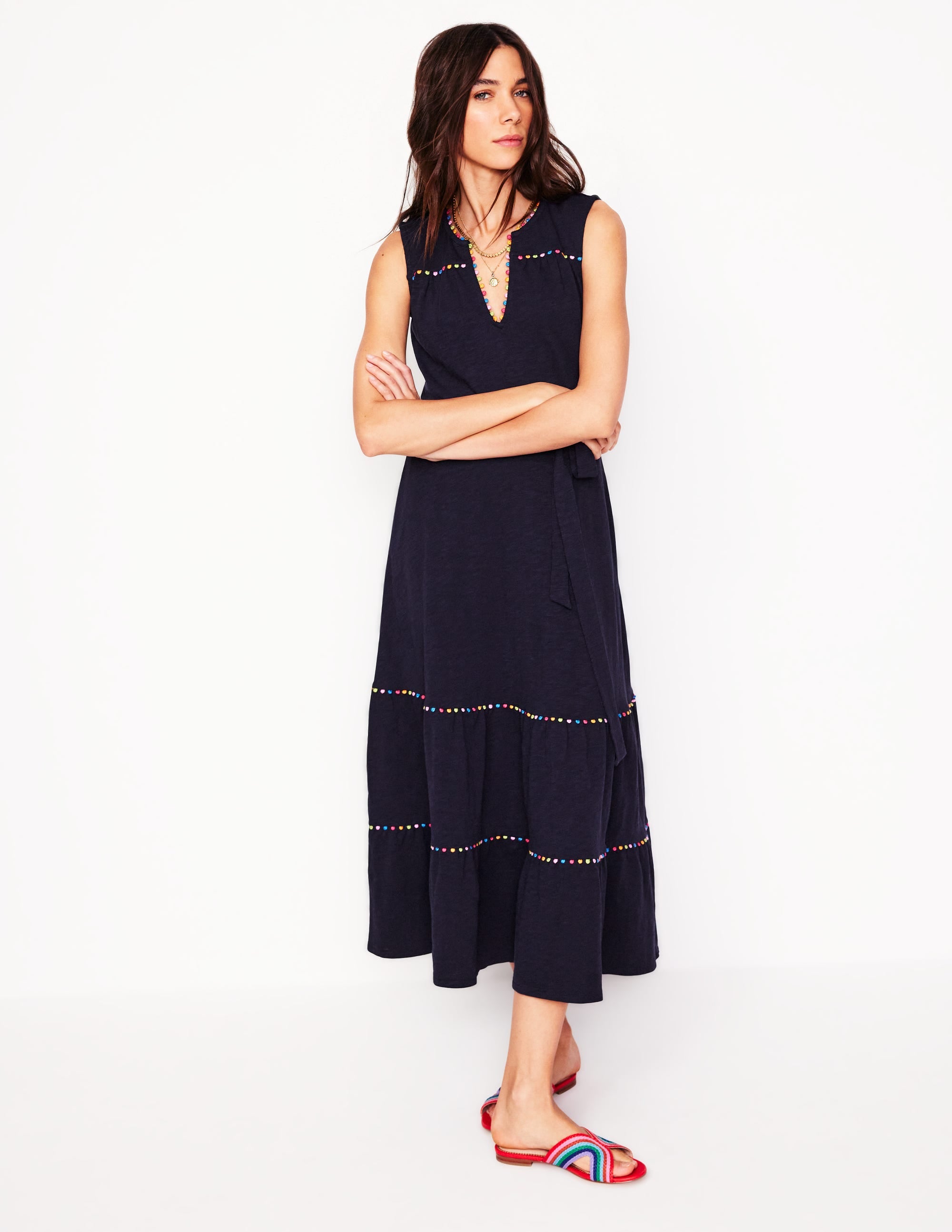 Tara Gestuftes Jerseykleid mit Besatz-Aqua Marine Marl - Image 5