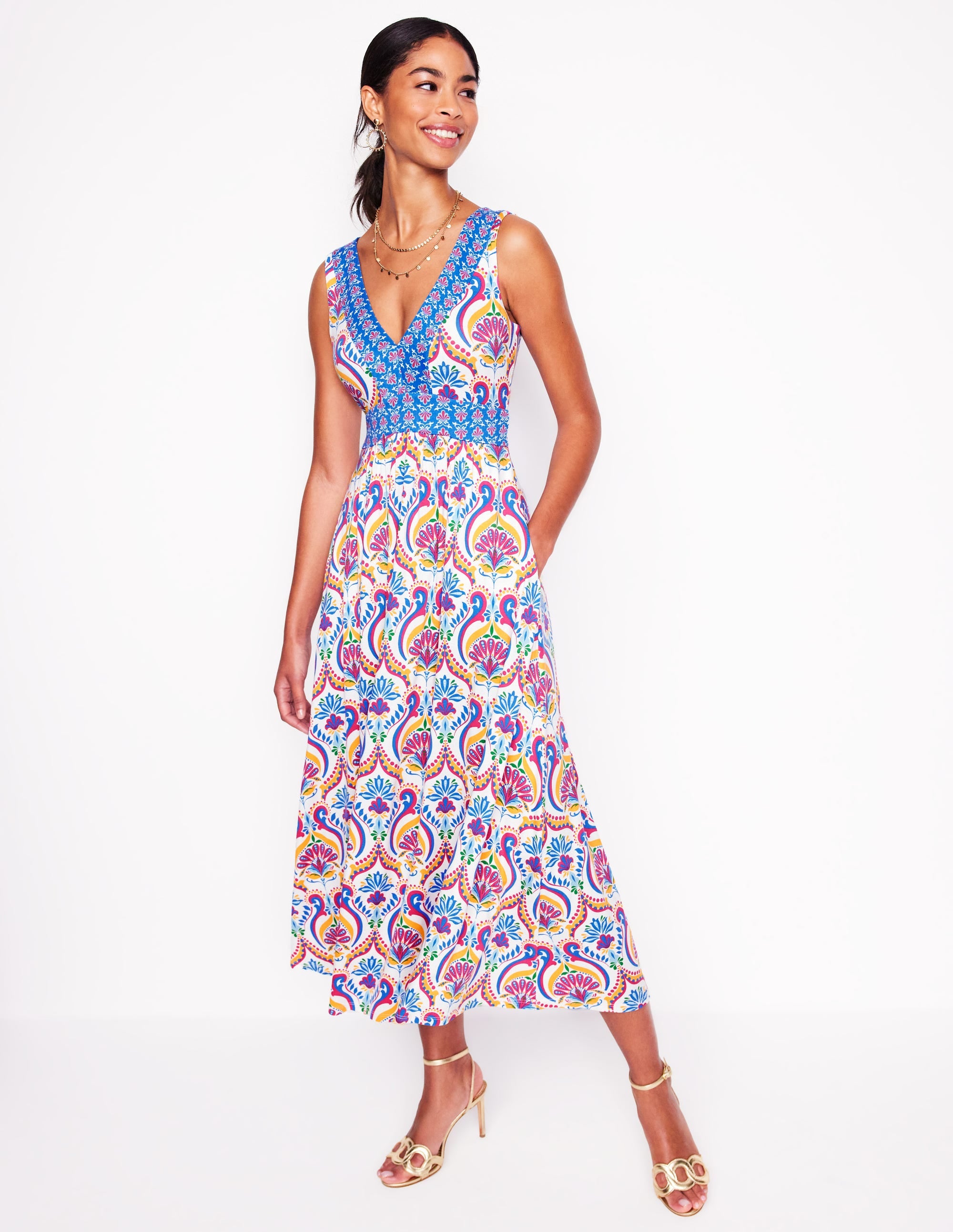 Robe longue Olympia en jersey-Multi, motif Ornamental Floral - Image 1