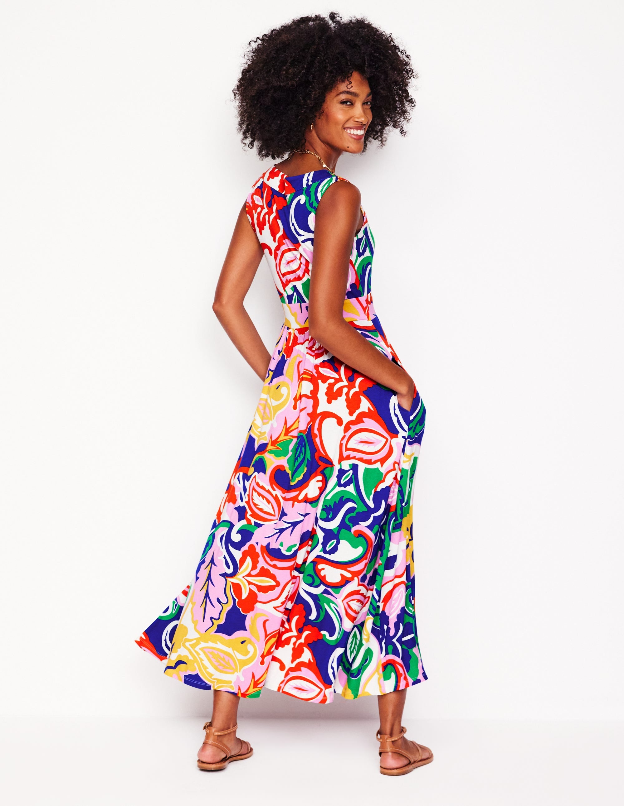 Robe longue Olympia en jersey-Multi, motif Foliage Twirl - Image 3