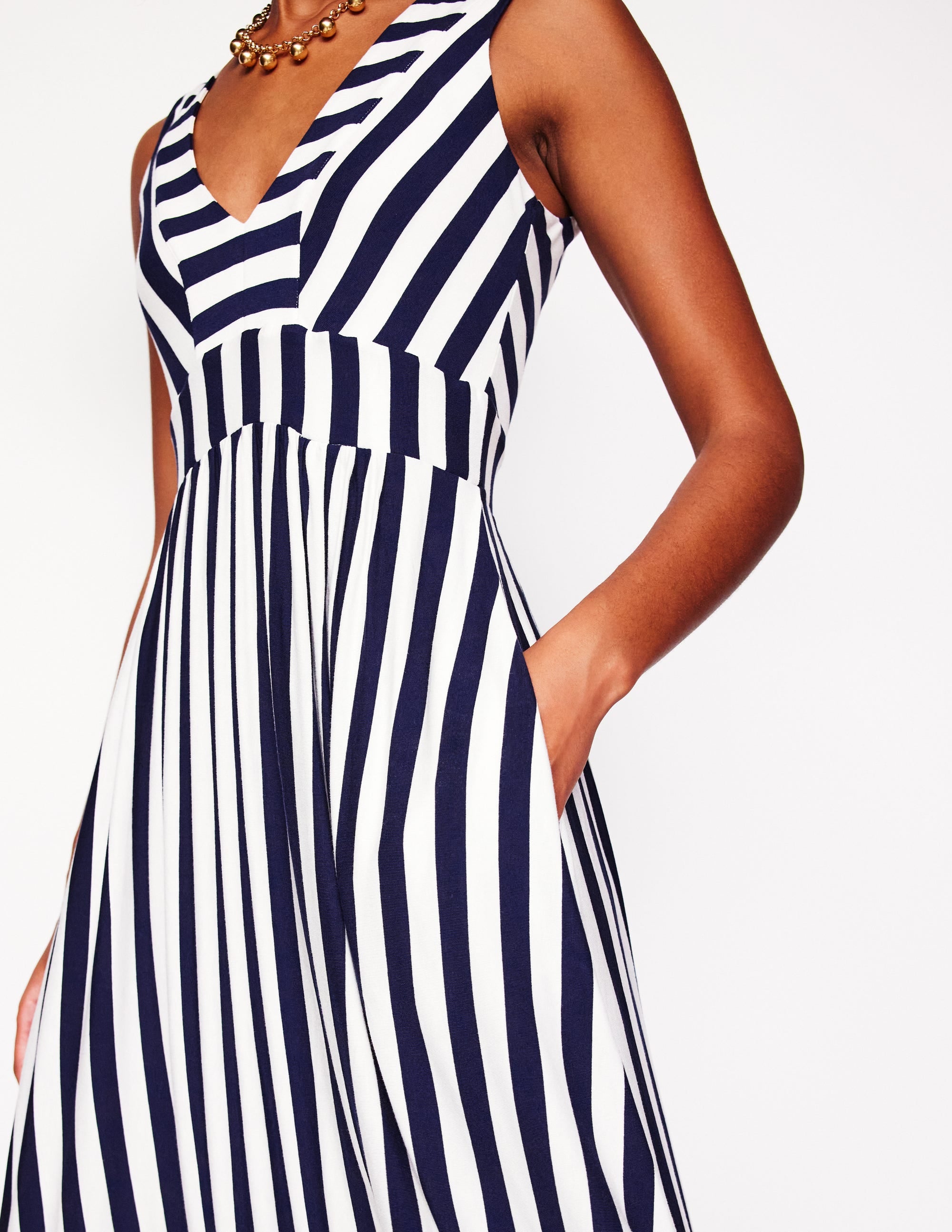 Olympia Jersey-Maxikleid-Französisches Marineblau/Naturweiß Gestreift - Image 3