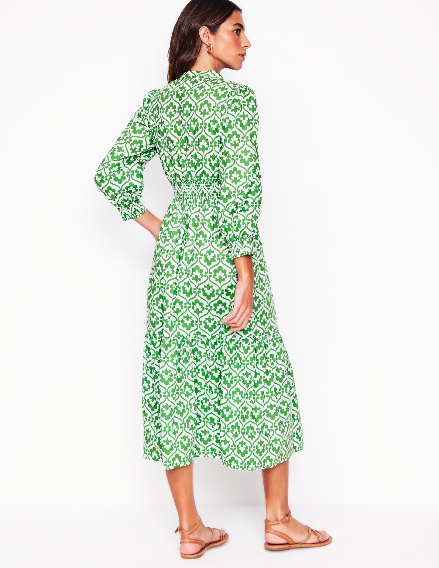 Robe midi Elena en coton à volants-Vert paradis, motif Ivy Trellis