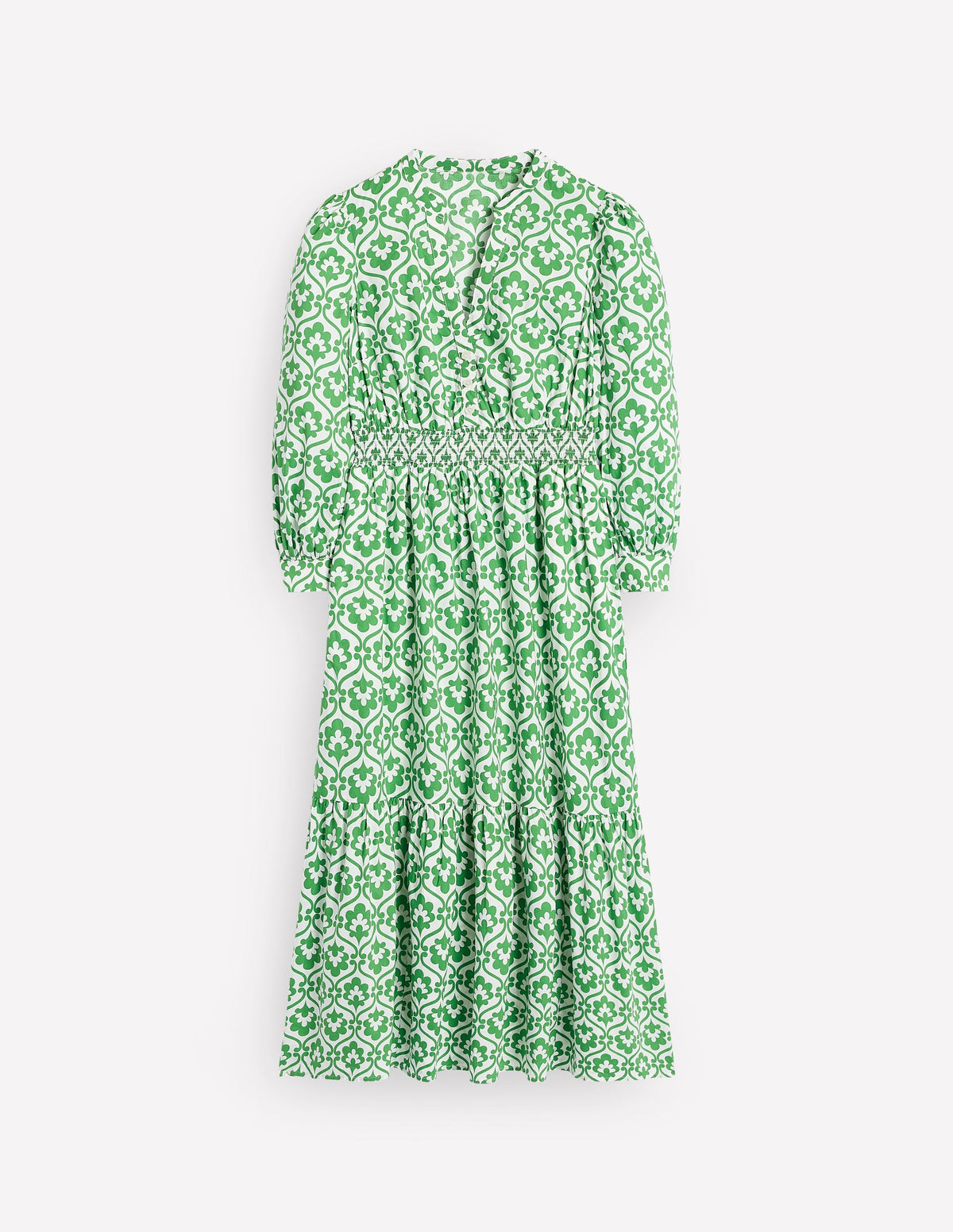 Elena Gestuftes Midikleid aus Baumwolle-Paradiesgrün, Efeu-Spalier - Image 7