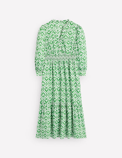 Robe midi Elena en coton à volants-Vert paradis, motif Ivy Trellis