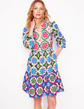 Esme Minikleid aus Leinen-Bunt, Geometrisches Blüten-Muster