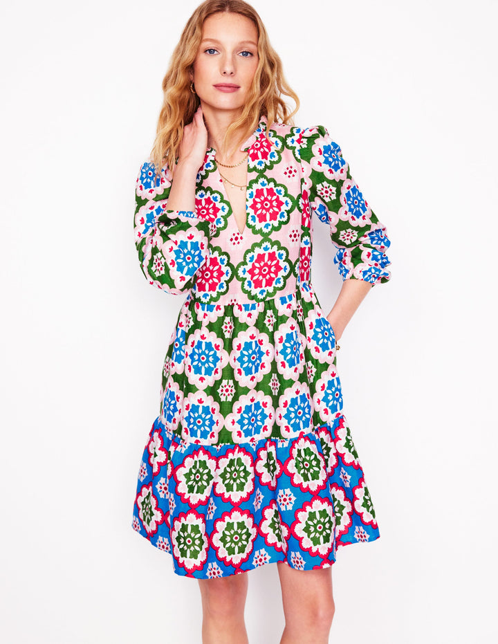 Esme Minikleid aus Leinen-Bunt, Geometrisches Blüten-Muster