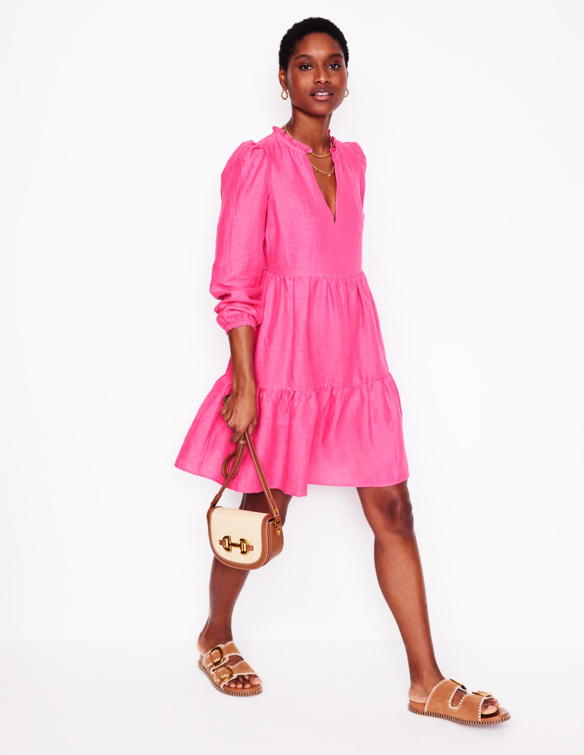 Mini-robe Esme en lin-Rose pivoine - Image 1