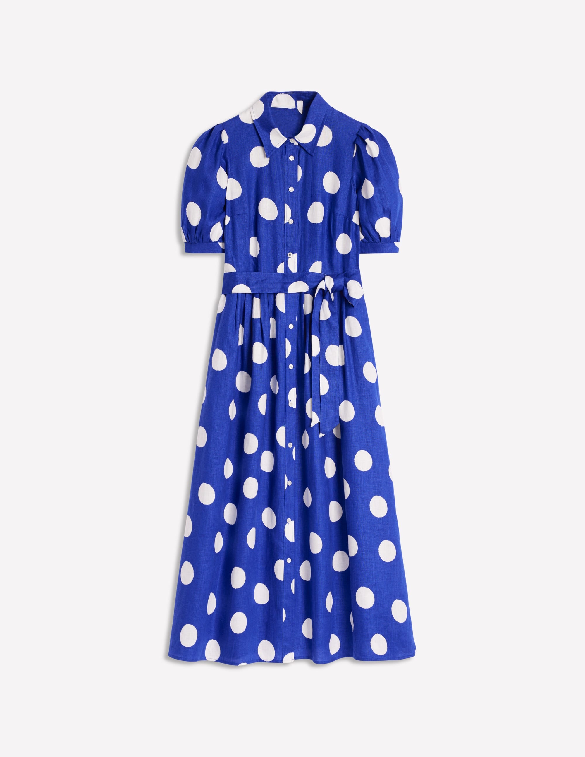 Robe-chemise longue Alexa en lin-Bleu vif, pois abstrait - Image 7