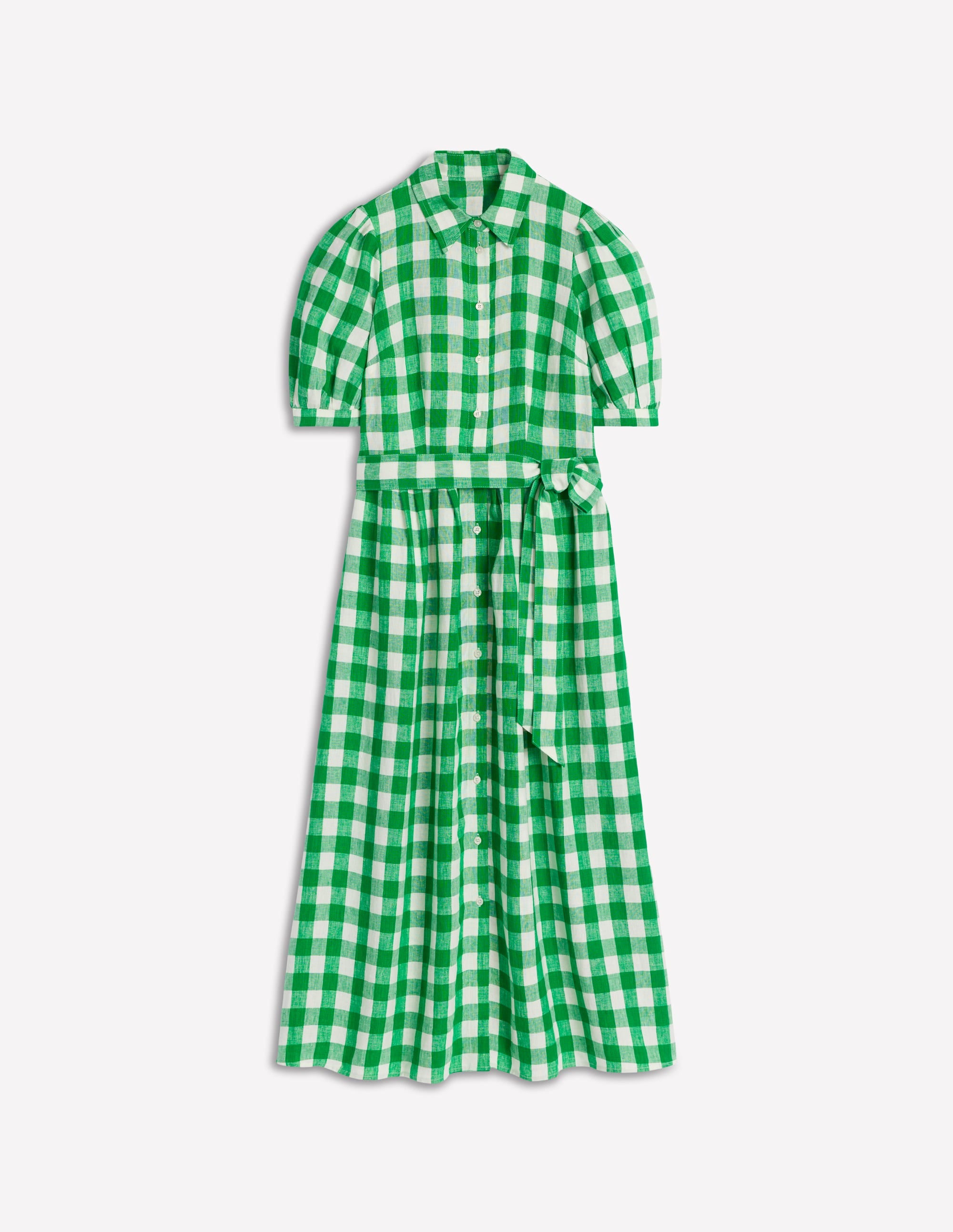 Alexa Maxi-Hemdblusenkleid aus Leinen-Sattes Smaragdgrün Vichykaro - Image 7