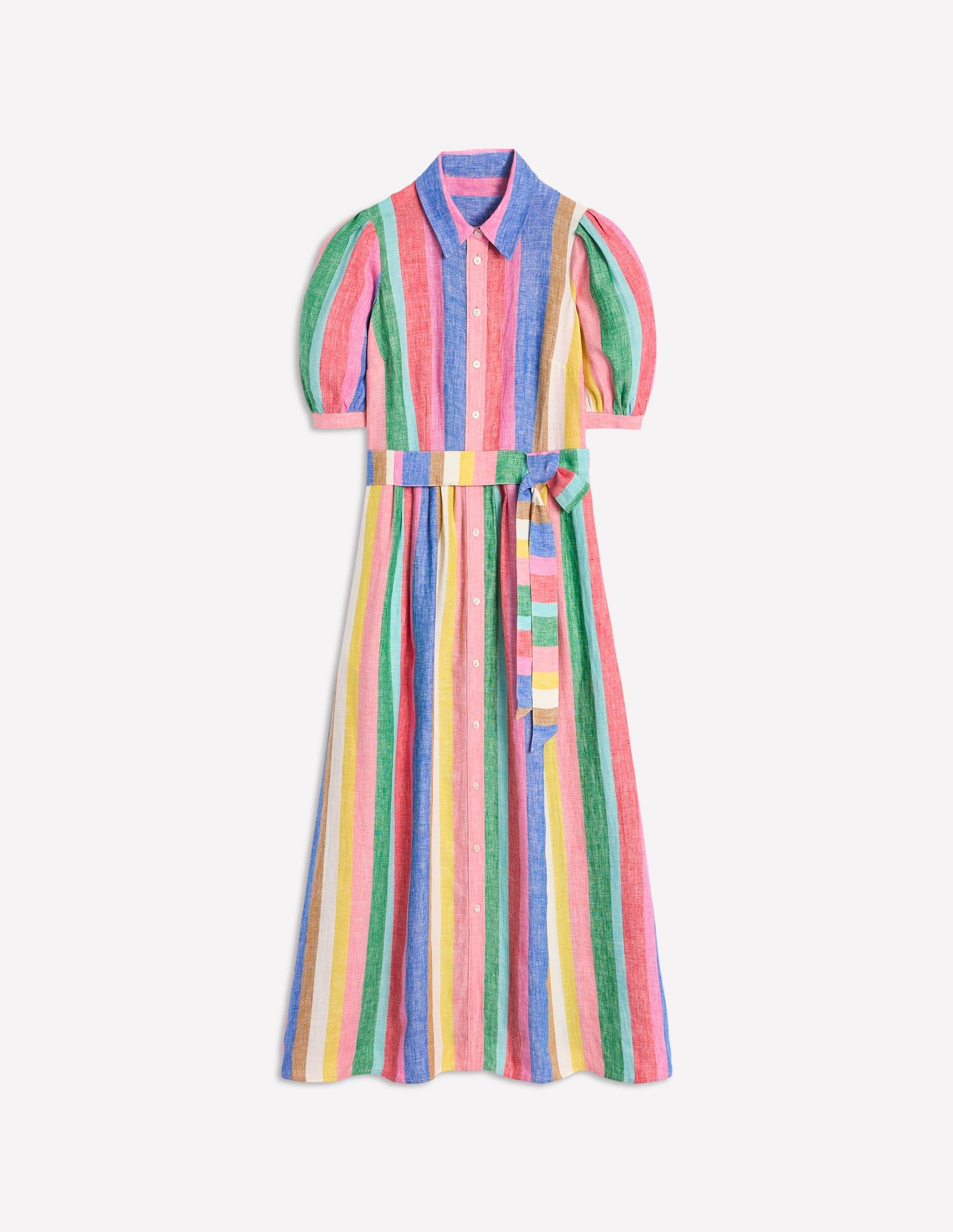 Alexa Maxi-Hemdblusenkleid aus Leinen-Sattes Smaragdgrün und Rosa Regenbogen