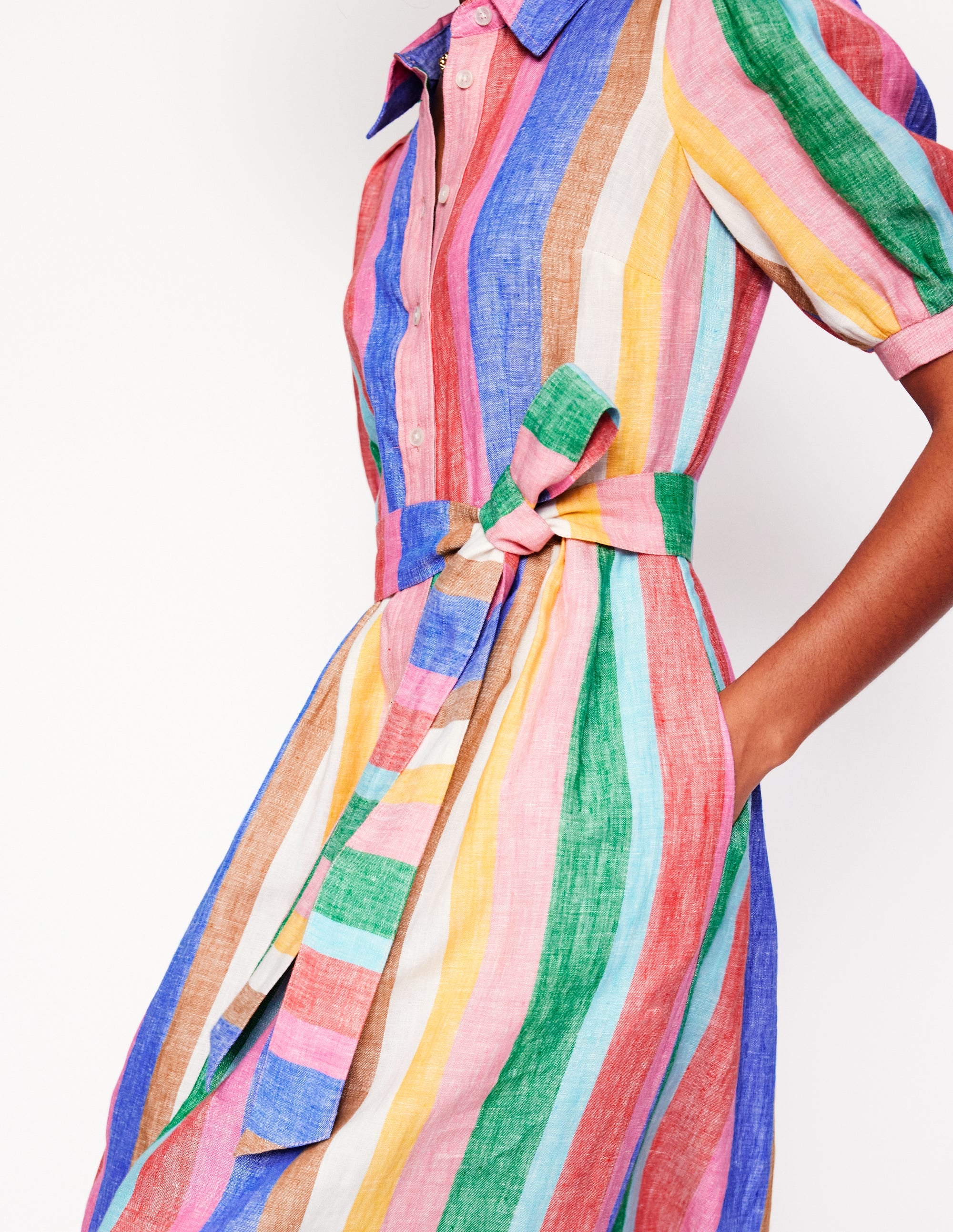Alexa Maxi-Hemdblusenkleid aus Leinen-Knalliger Regenbogen Streifen - Image 2