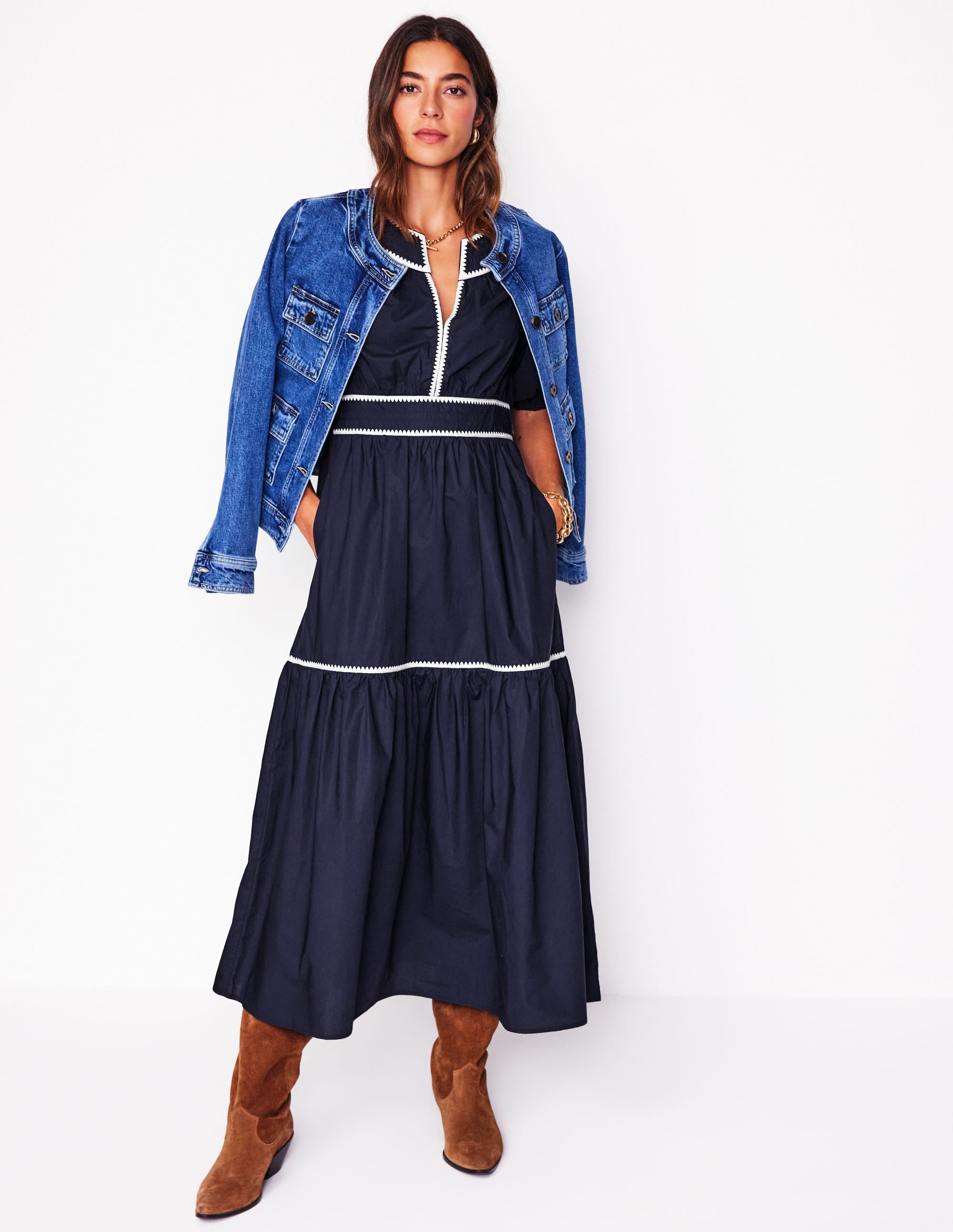 Robe midi Rhea brodée-Bleu Marine - Image 1