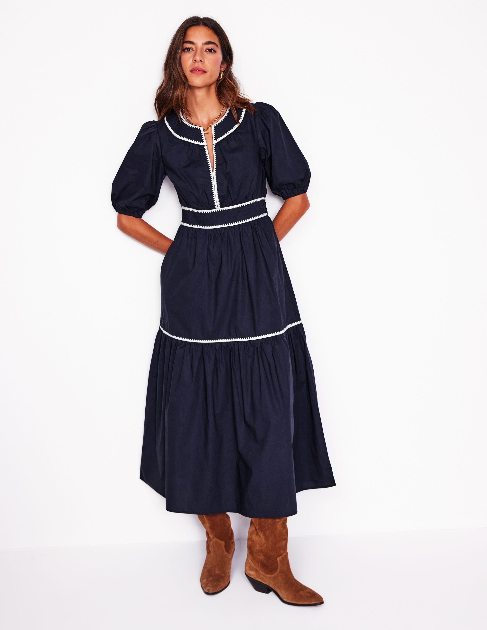 Robe midi Rhea brodée-Bleu Marine - Image 5